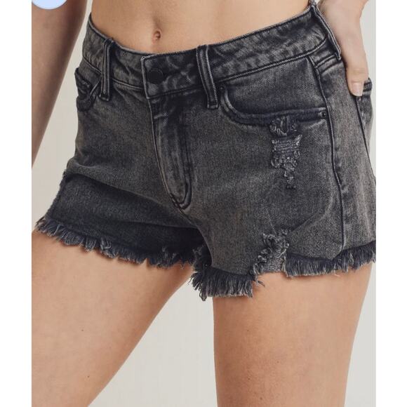 LTJ Black Distressed Cut Off Acid Wash Jean Shorts L NWT - Picture 1 of 12